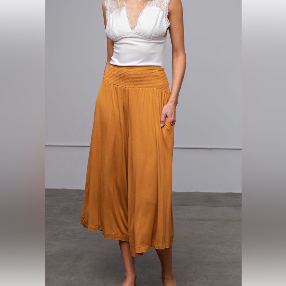 Easel Yellow Wide Leg Jumpsuit with Fluid Fabric